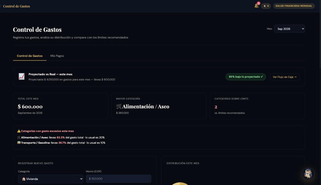 Control de gastos por categoría con alertas